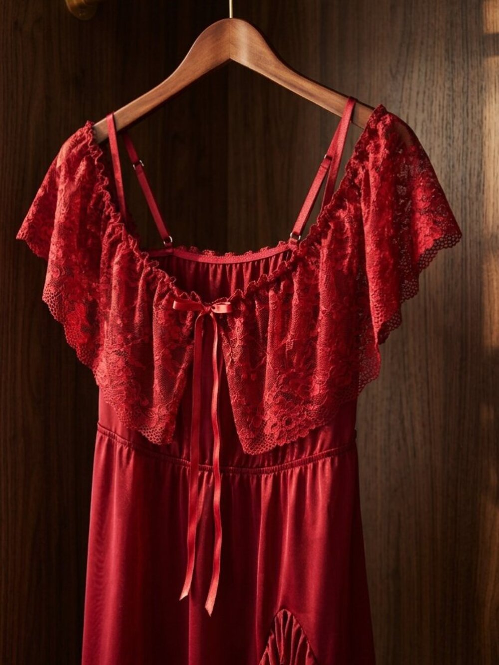Off-the-shoulder mesh and lace romantasy night rail